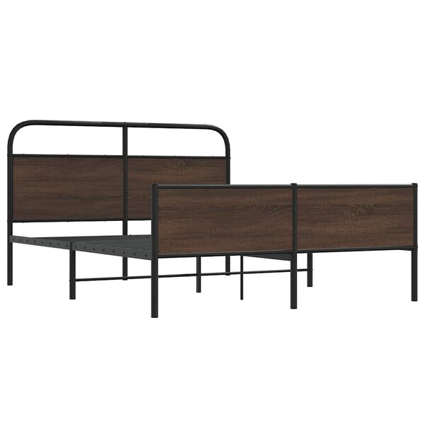 vidaXL Kovinski posteljni okvir brez vzmetnice rjavi hrast 150x200 cm