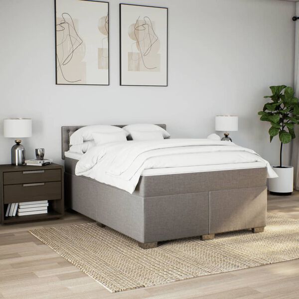 vidaXL Box spring postelja z vzmetnico taupe 140x190 cm blago