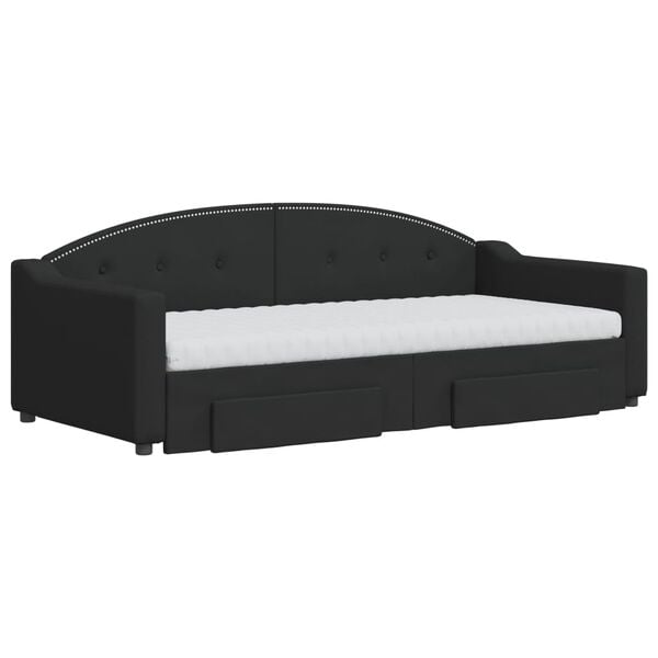 vidaXL Izvlečna dnevna postelja s predali črna 90x190 cm blago