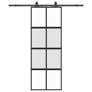 vidaXL Drsna vrata z opremo črna 76x205 cm kaljeno steklo