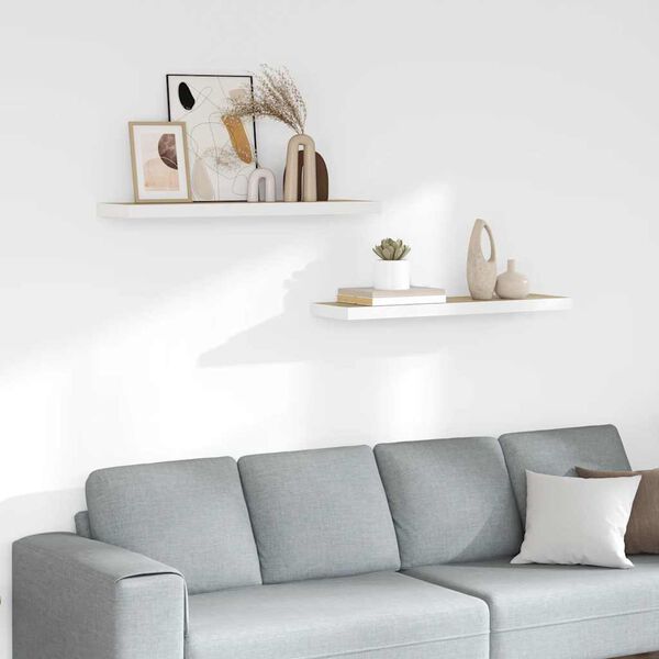 vidaXL Stenske police 2 kosa barva hrasta in bela 90x23,5x3,8 cm MDF