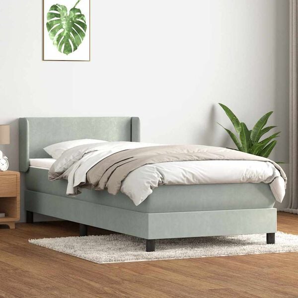 vidaXL Box spring postelja z vzmetnico svetlo siva 80x220 cm žamet