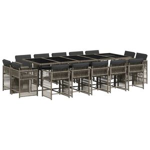 vidaXL Vrtna jedilna garnitura 15-delna z blazinami siv poli ratan