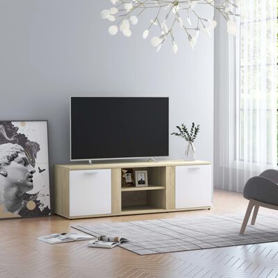 vidaXL TV omarica bela in sonoma hrast 120x34x37 cm iverna plošča