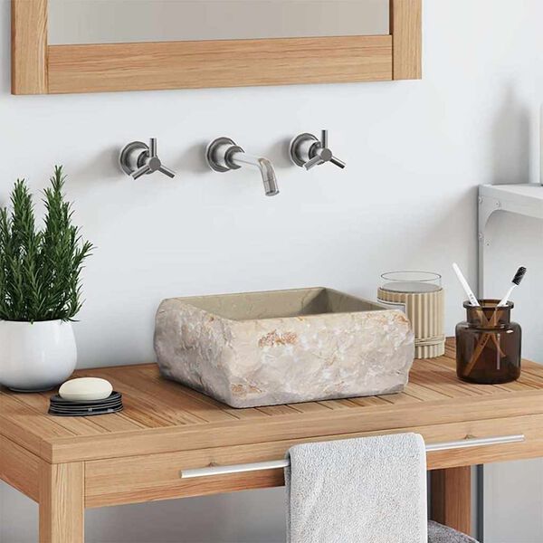 vidaXL Umivalnik krem 30x30x13 cm marmor