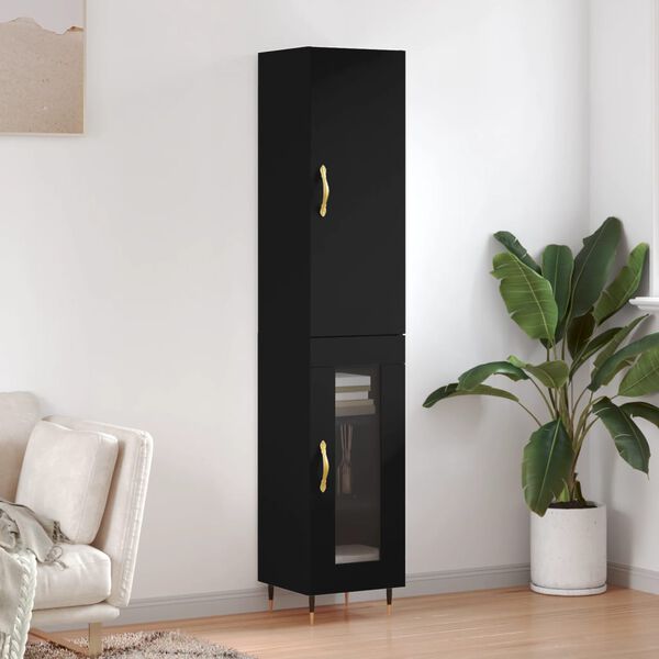 vidaXL Visoka omara črna 34,5x34x180 cm inženirski les