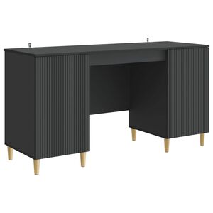 vidaXL Miza s polico z vrati Črna 142,5 x 50 x 75 cm Inženirski les