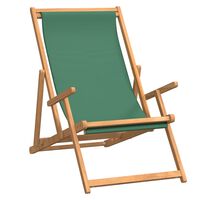 vidaXL Zložljiv stol za na plažo trdna tikovina zelen