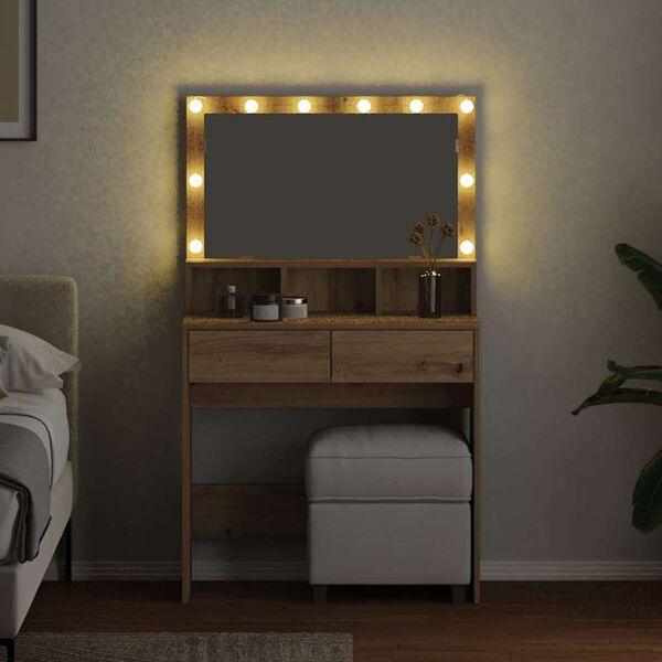 vidaXL Toaletna mizica Umetni hrast 80 x 41 x 134,5 cm Konstruiran les