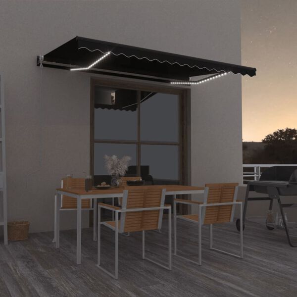 vidaXL Avtomatska tenda LED + senzor 400x350 cm antracitna