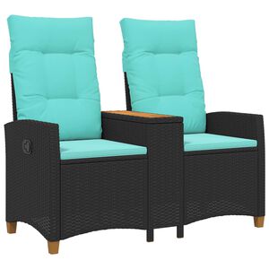 vidaXL Zložljiva klop s tabelo Črna in turkizna 126 x 65 x 112 cm
