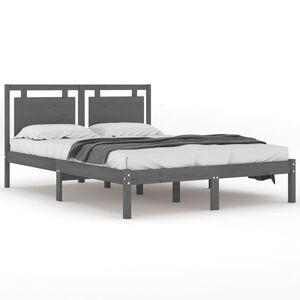 vidaXL Posteljni okvir siv iz trdnega lesa 200x200 cm