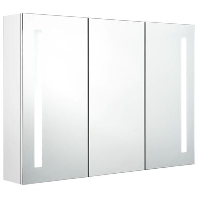 vidaXL LED kopalniška omarica z ogledalom 89x14x62 cm sijoče bela