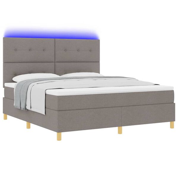 vidaXL LED Box Spring Postelja z vzmetnico Taupe 180 x 200 cm blago