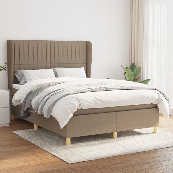 vidaXL Box spring postelja z vzmetnico taupe 140x190 cm blago