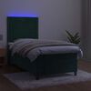 vidaXL Box spring postelja z vzmetnico LED tem. zelena 90x200 cm žamet