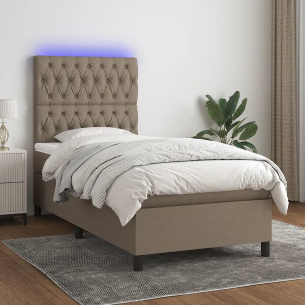 vidaXL Box spring postelja z vzmetnico LED taupe 80x200 cm blago
