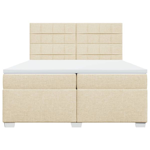 vidaXL Box spring postelja z vzmetnico krem 200x200 cm blago