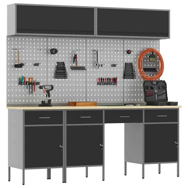vidaXL Set delovnih omar s predalom s shranjevanjem 10 pcs Črna