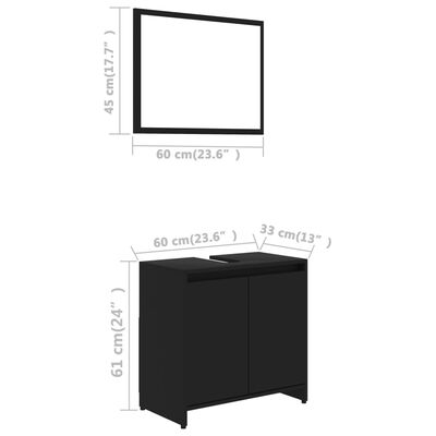 vidaXL Kopalniško pohištvo 3 kosi črne barve iverna plošča