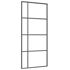 vidaXL Drsna vrata mlečno ESG steklo in aluminij 90x205 cm črna
