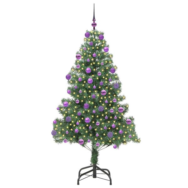 vidaXL Božično drevo med 300 LED z stojalom Zelena 180 cm PVC