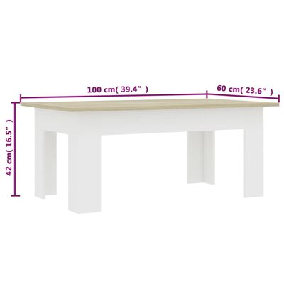 vidaXL Klubska mizica bela in sonoma hrast 100x60x42 cm iverna plošča