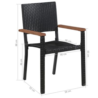 vidaXL Zunanji stoli 2 kosa poli ratan črne barve