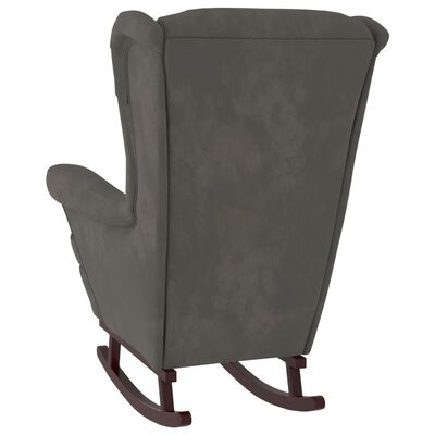vidaXL Gugalni stol z nogami iz trdnega kavčukovca temno siv žamet