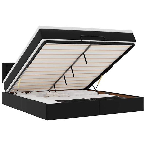 vidaXL Otomanski posteljni okvir z vzmetnico črn 160x200 cm um. usnje