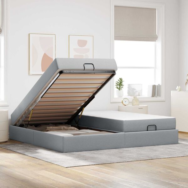 vidaXL Posteljni okvir z vzmetnico z vzmetnico 2 pcs Svetlo siva blago