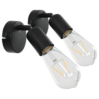 vidaXL Stenske svetilke 2 kosa z žarnicami 2 W črne E27
