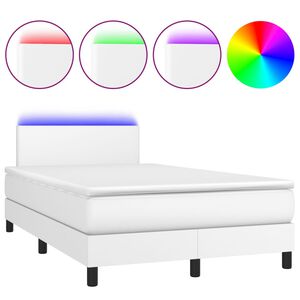 vidaXL Box spring postelja z vzmetnico LED bela 120x200cm umetno usnje