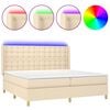 vidaXL Box spring postelja z vzmetnico LED krem 200x200 cm blago