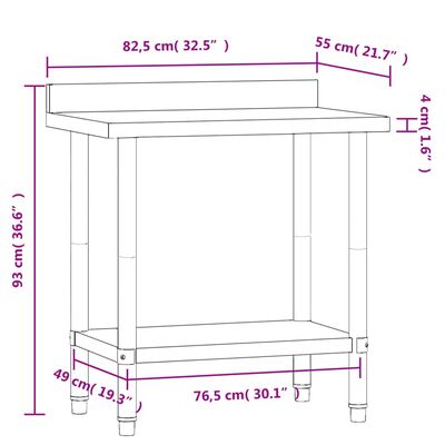vidaXL Kuhinjska delovna miza z zaščitno ploščo 82,5x55x93 cm jeklo