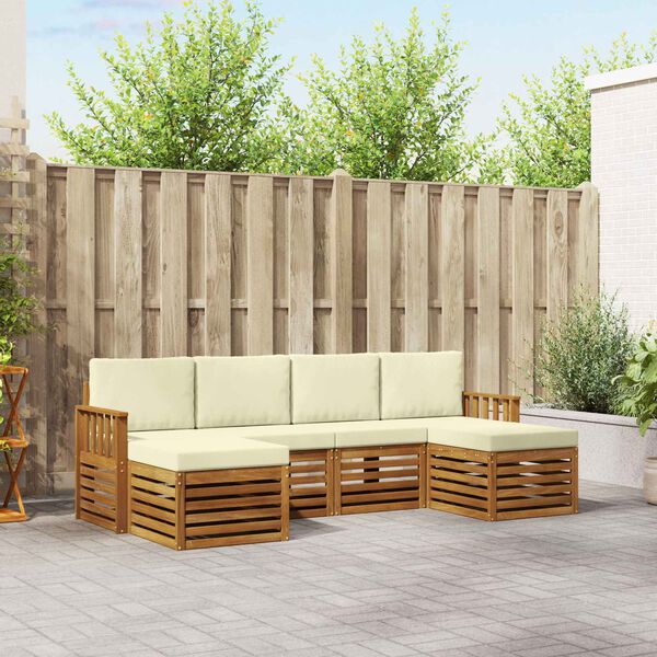 vidaXL Sedežne garniture 6 pcs Naravna in smetana Masiven les akacije