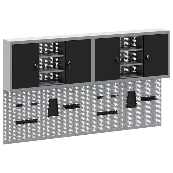 vidaXL Komplet orodnih omar s polico 6 pcs Črna Pra&scaron;no lakirano jeklo