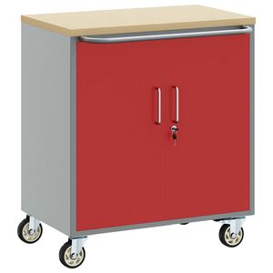 vidaXL Kolesni delovni pult s polico Rdeča in siva 75 x 45 x 85 cm