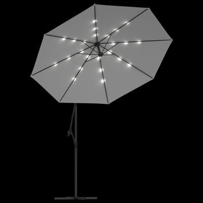 vidaXL Viseč senčnik z LED lučkami 300 cm kovinski drog peščene barve