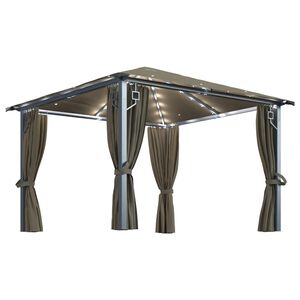 vidaXL Paviljon z zaveso in LED lučkami 3x3 m taupe aluminij