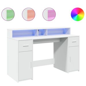 vidaXL Pisalna miza z LED lučkami bela 140x55x91 cm inženirski les