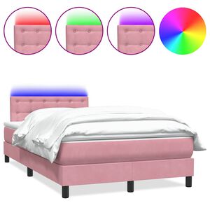 vidaXL Box spring postelja z vzmetnico LED Pink 120x220 cm Velvet