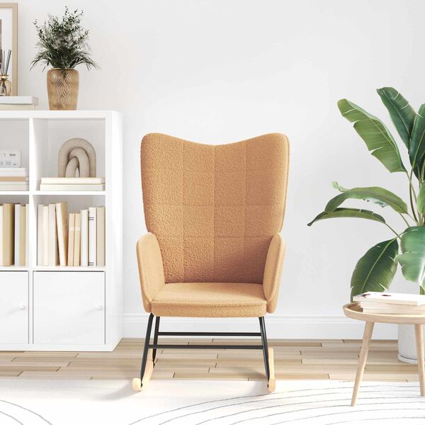 vidaXL Zibajoči stol Bež Sherpa tkanina