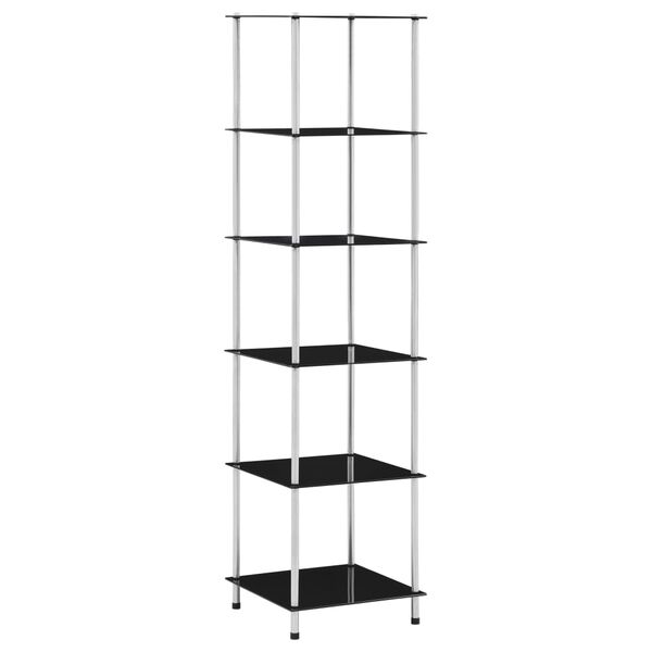 vidaXL Polica 6-nadstropna črna 40x40x160 cm kaljeno steklo