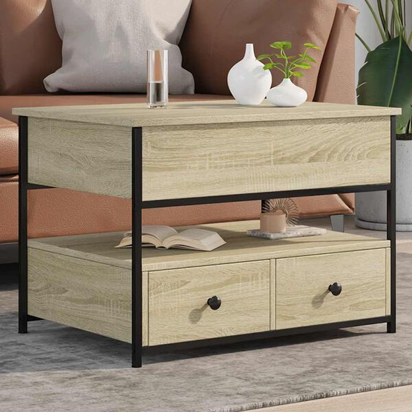 vidaXL Klubska mizica sonoma hrast 70x50x50 inženirski les in kovina