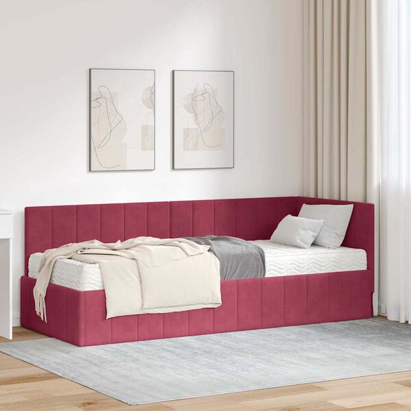 vidaXL Kotni okvir postelje z matrico z vzmetnico 2 pcs Zelena Žamet