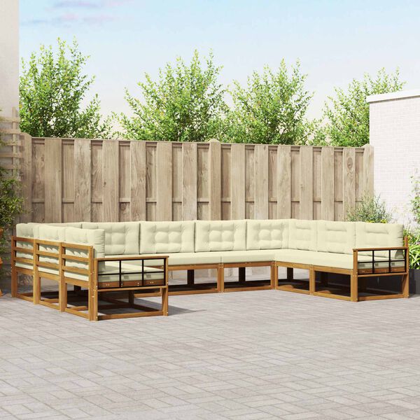 vidaXL Zunanja garnitura za sedenje z blazino 9 pcs Naravna in smetana