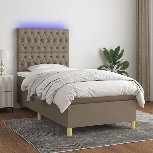 vidaXL Box spring postelja z vzmetnico LED taupe 80x200 cm blago