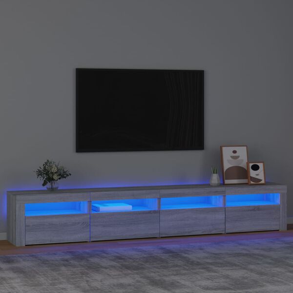 vidaXL TV omarica z LED lučkami siva sonoma 240x35x40 cm