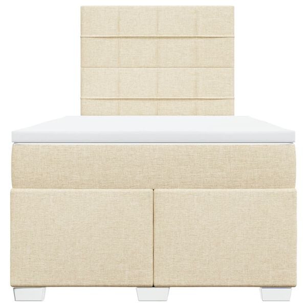 vidaXL Box spring postelja z vzmetnico krem 120x200 cm blago